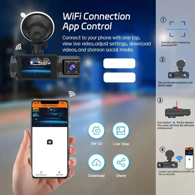 2.0-Inch IPS Screen HD 1080P 3 Lens Dashcam With Night Vision&Wifi Link