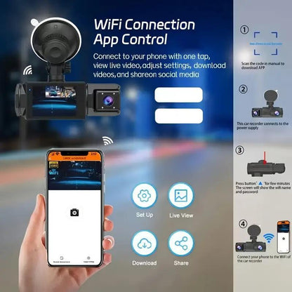 2.0-Inch IPS Screen HD 1080P 3 Lens Dashcam With Night Vision&Wifi Link