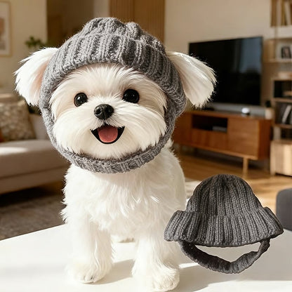 🔥🐾Red Wool Knit Dog Beanie with Ear Flaps – Warm Winter Hat