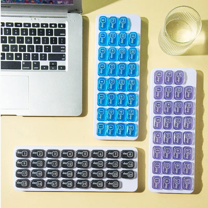 🔥✨Monthly Pill Organizer with Lid - Arthritis-Friendly Easy-Open Lids 31 Removable Daily Pill Pods Date Reminder & Travel Case for Vitamins & Medications