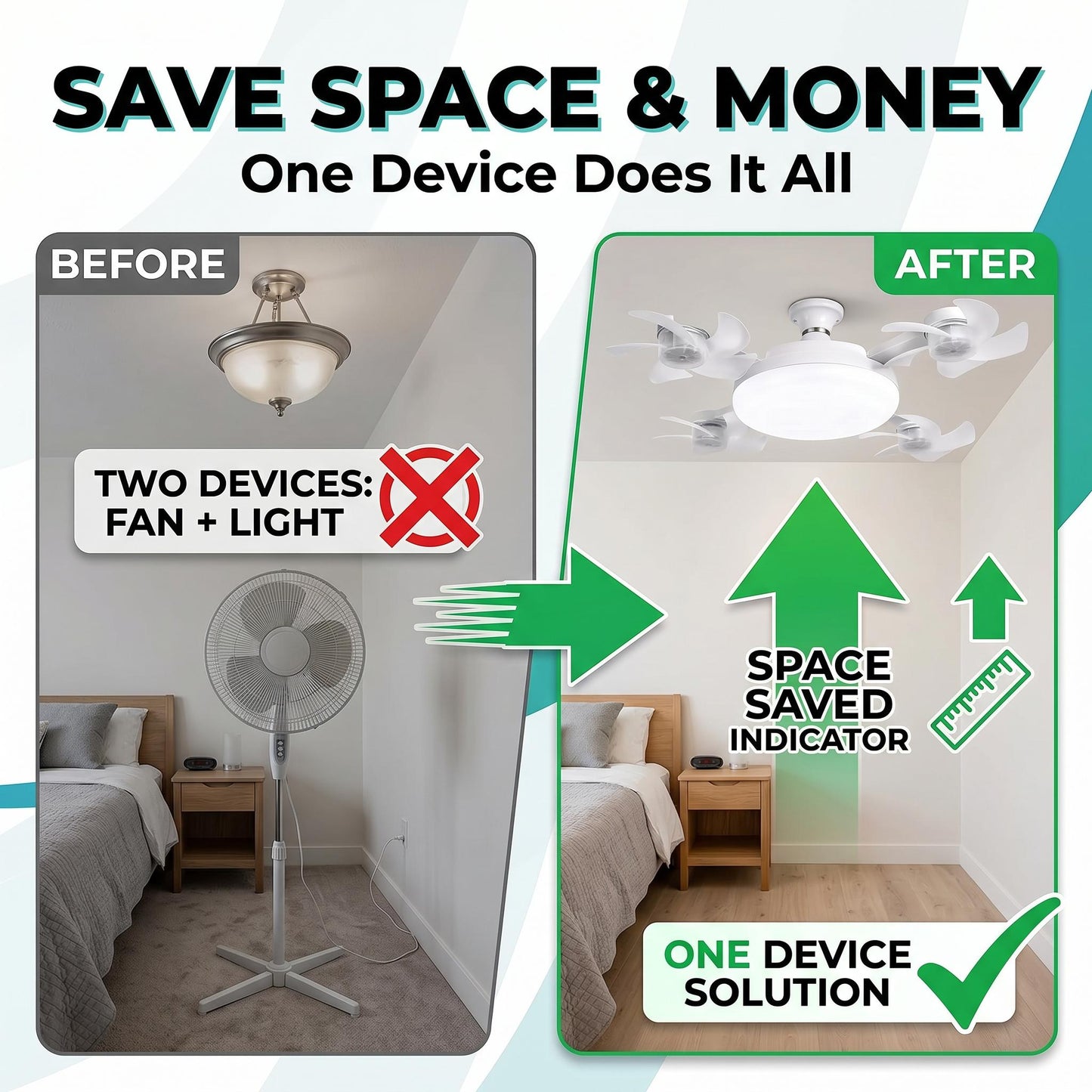 🌀E26/E27 Socket Ceiling Fan Light – 2-in-1 LED Light & Quiet Fan with Remote Control