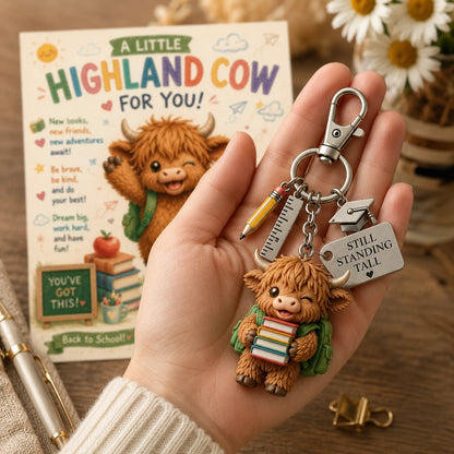 🐮Lucky Highland Cow Back to School Keychain Gift with Encouragement Card