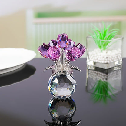 ✨🌹Crystal Colorful Rose Flower Collectible Figurine with Vase