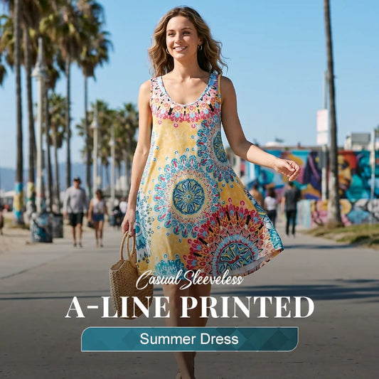 🌸Summer Hot Sale✨Casual Sleeveless A-Line Printed Summer Dress