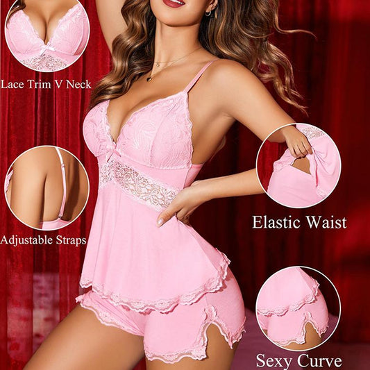 💃Womens Lingerie Set Pjs and Panty Set Camisole Set Modal Floral Fabric Lace sleep sets