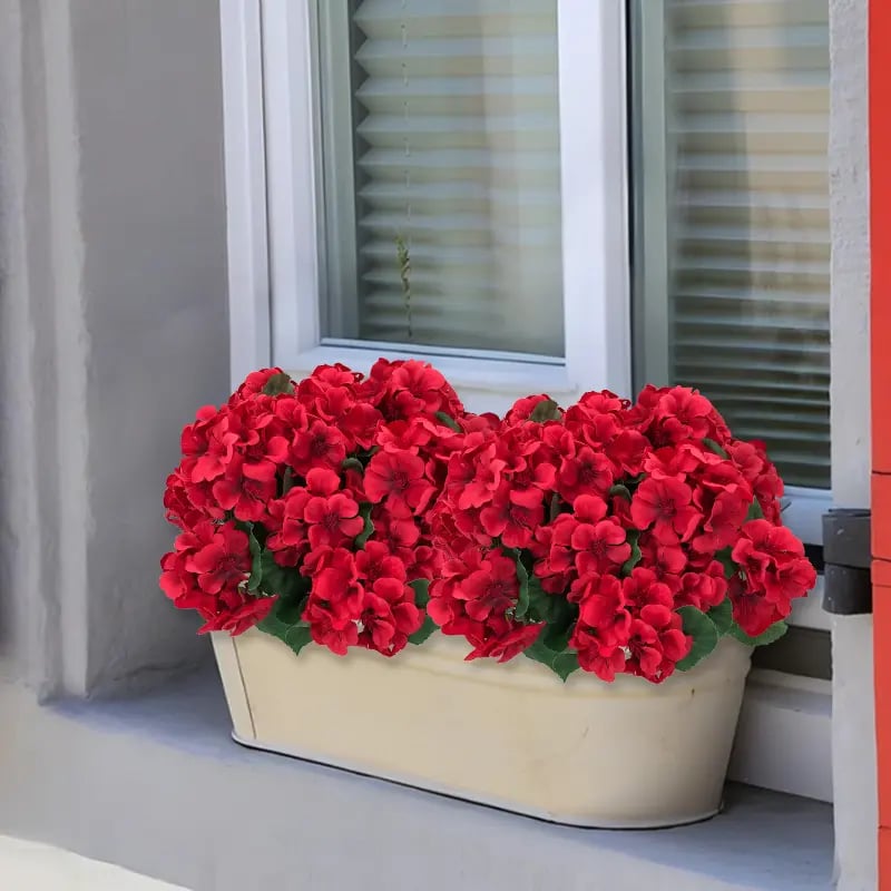 UV Resistant Artificial Geraniums – Outdoor Red Faux Flowers for Patio, Garden & Home Decor