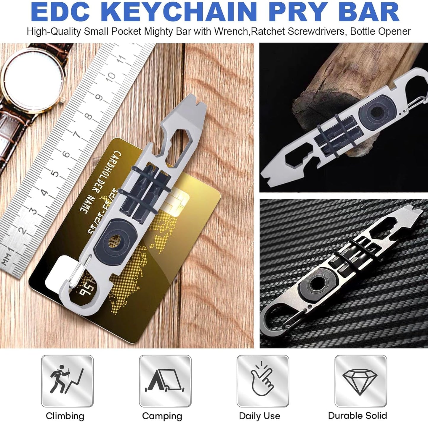 Pocket-Sized Multi-Function Keychain Pry Bar Tool with Wrench