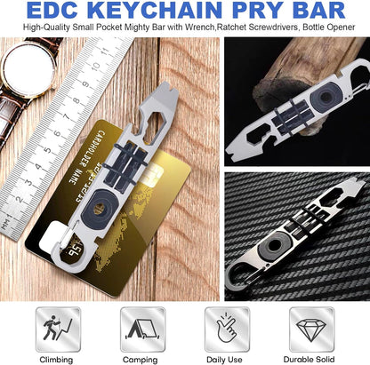 Pocket-Sized Multi-Function Keychain Pry Bar Tool with Wrench