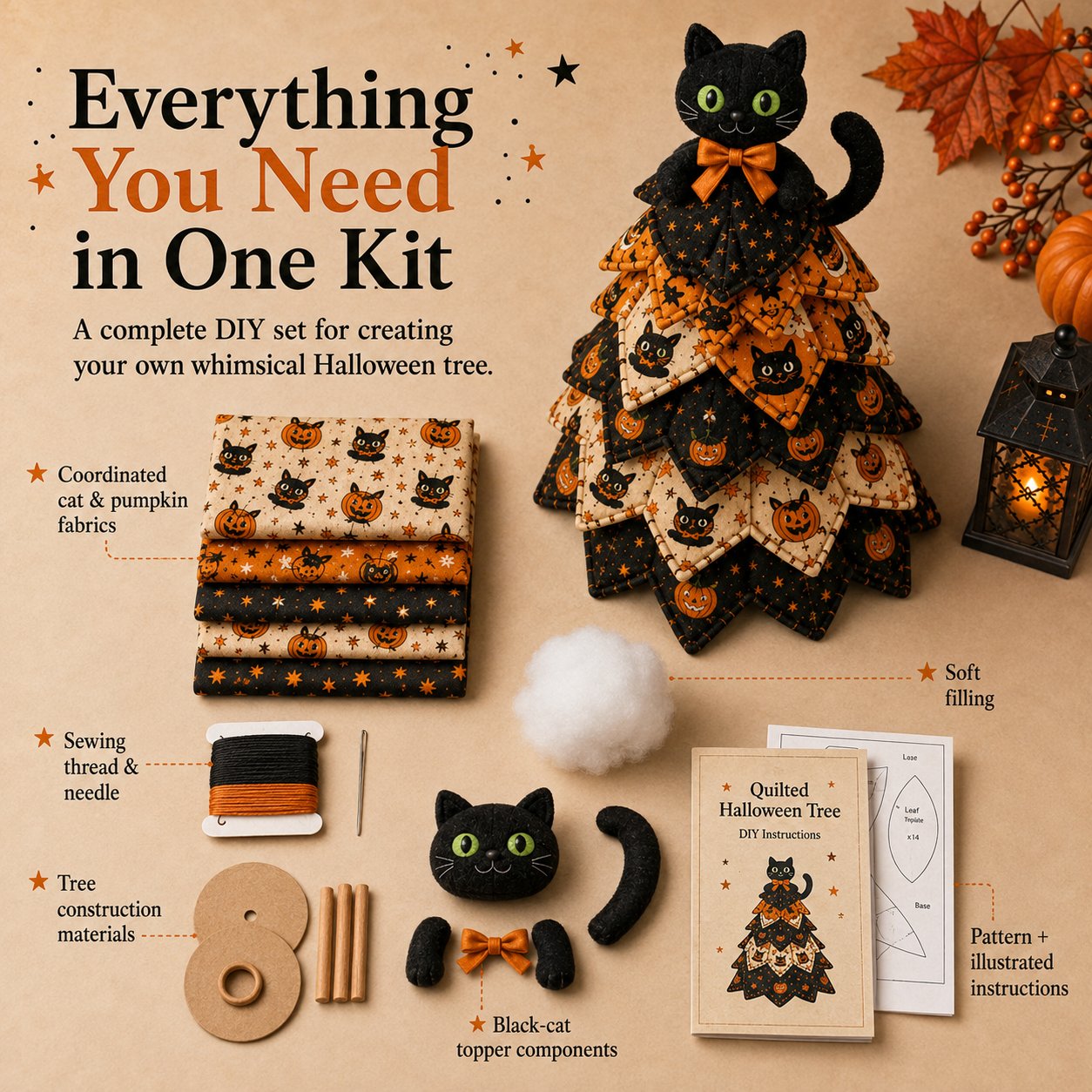 🔥LAST DAY 50% OFF - 🎃 DIY Halloween Quilted Fabric Tree Kit – Easy Layered Fabric Holiday Décor for Quilting Lovers(📦Buy 2 Free Shipping)