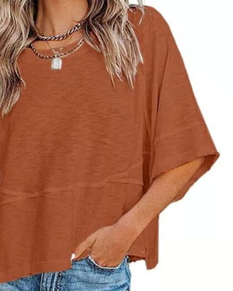 Panel Solid Color Flared Sleeve T-Shirt