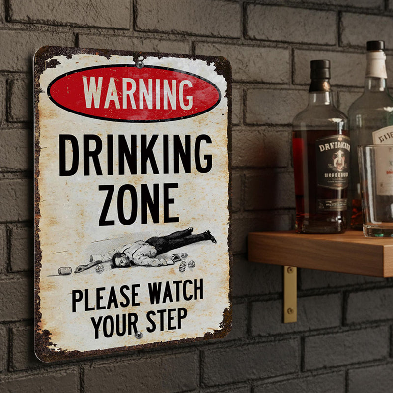Funny Warning Drinking Zone Vintage Bar Metal Sign 🍻🚧