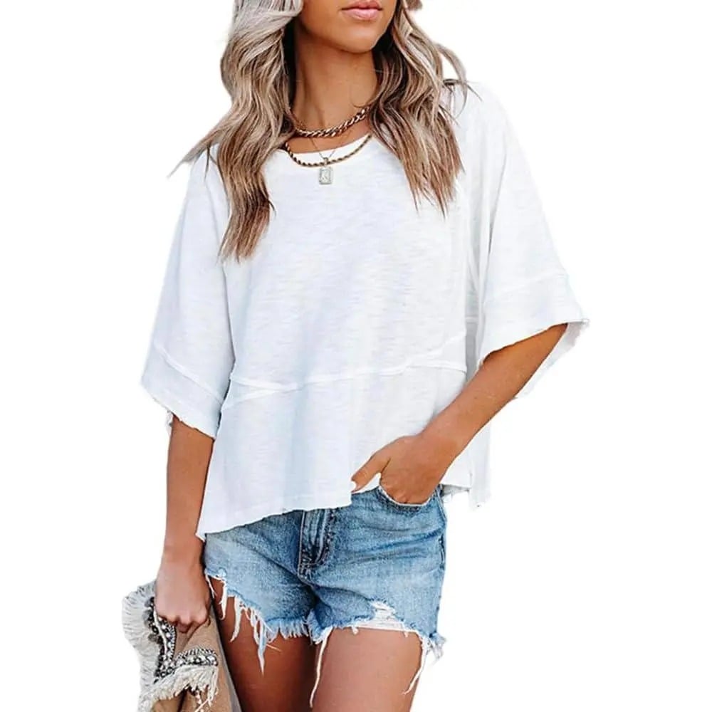 ☀️ Women's Summer Casual Crewneck Batwing Top – Loose Fit, Cute & Breezy 🌸