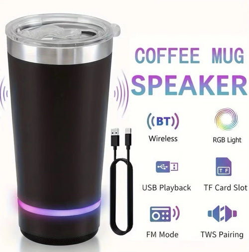 Stainless Steel 16.oz Nsulated MUG With Built-in Bluetooth Speaker Rechargeable Wireless Multi-color LED Lights Prefect Gift
