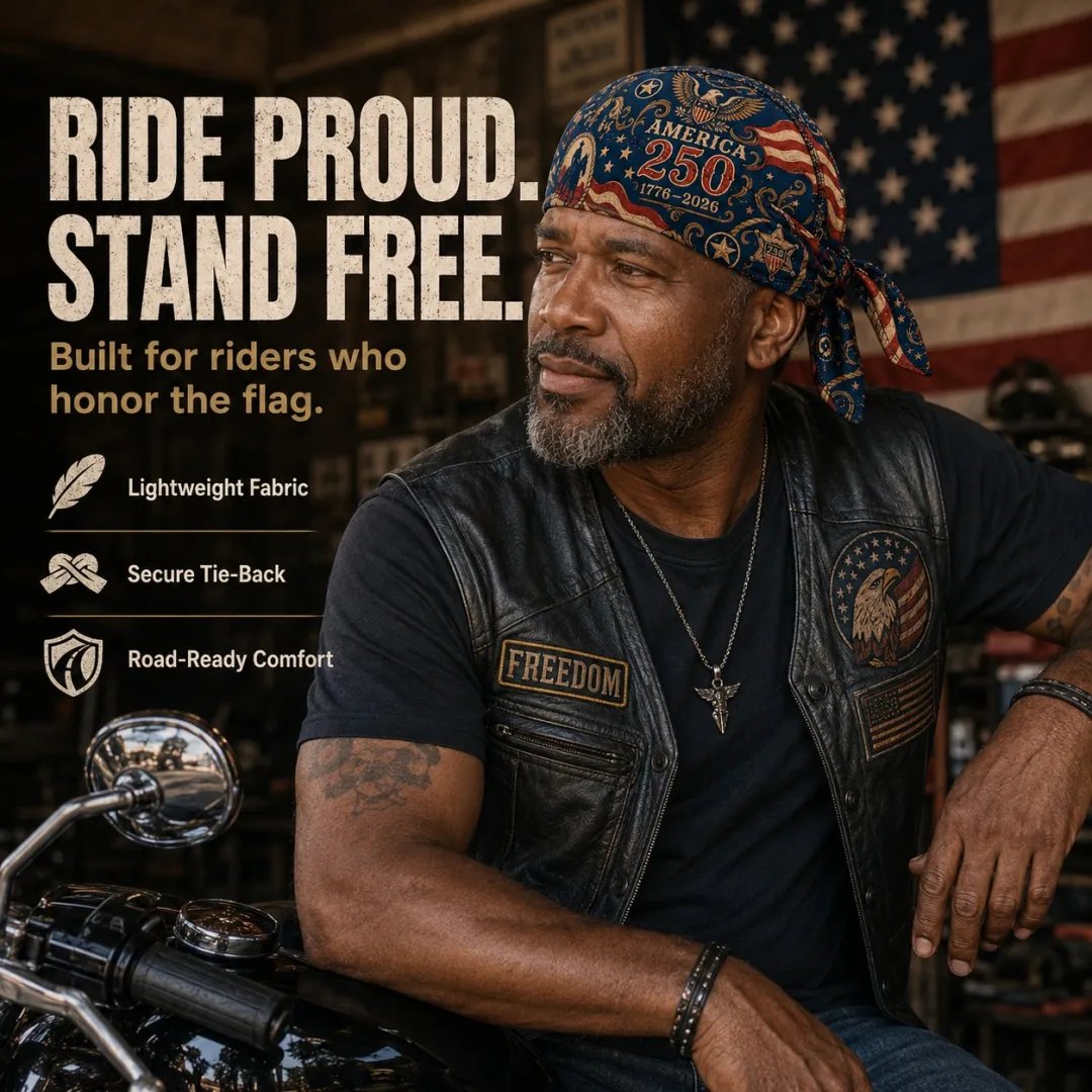 🔥LIMITED AMERICA 250 DESIGN — Cycling Pirate Hat / Biker Headwrap (Adjustable tie-back fit)