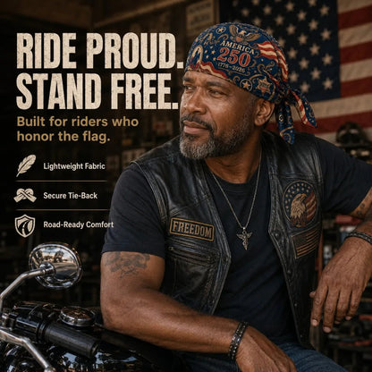 🔥LIMITED AMERICA 250 DESIGN — Cycling Pirate Hat / Biker Headwrap (Adjustable tie-back fit)