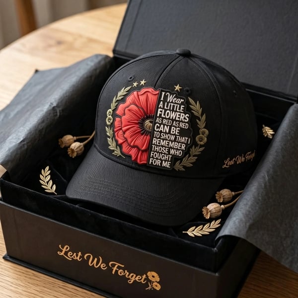🧢"Lest We Forget" Remembrance Flowers Baseball Cap - Meaningful Patriotic Gift for Veterans & Family