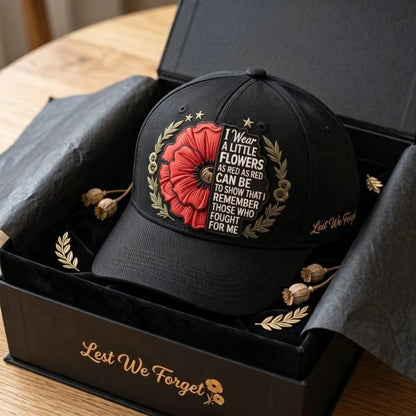 🧢"Lest We Forget" Remembrance Flowers Baseball Cap - Meaningful Patriotic Gift for Veterans & Family