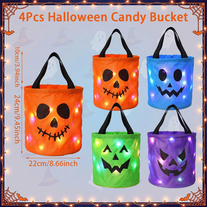 👻 Glow-in-the-Dark Halloween LED Candy Basket  Bags🎃5 Pack Pumpkin Trick or Treat Bags with Glow Lights for Kids, Parties & Halloween Decorations