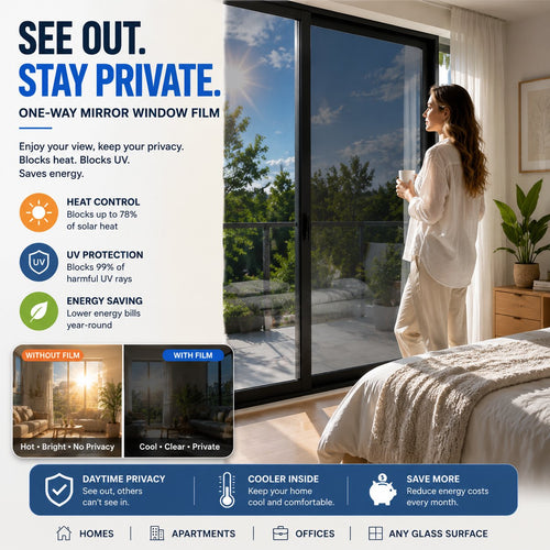 ☀️ One-Way Mirror Window Film – Heat Control & UV Protection