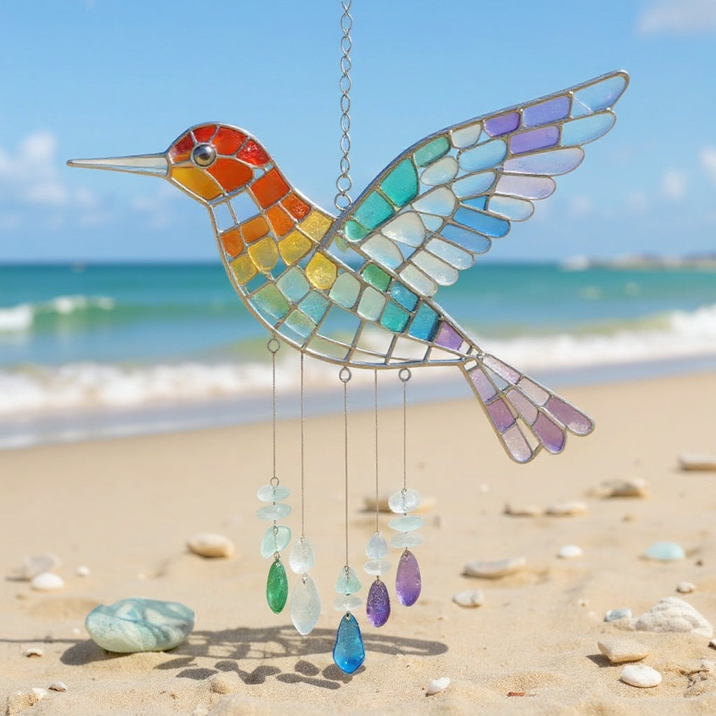 🌬️Sea Glass Rainbow Bird Wind Chime🌈