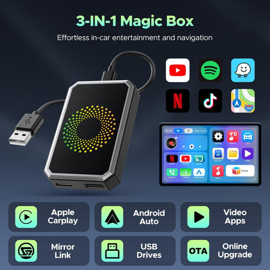 📱 Smart Car Upgrade! 3in1 Android Box + CarPlay Adapter (HDMI Compatible)