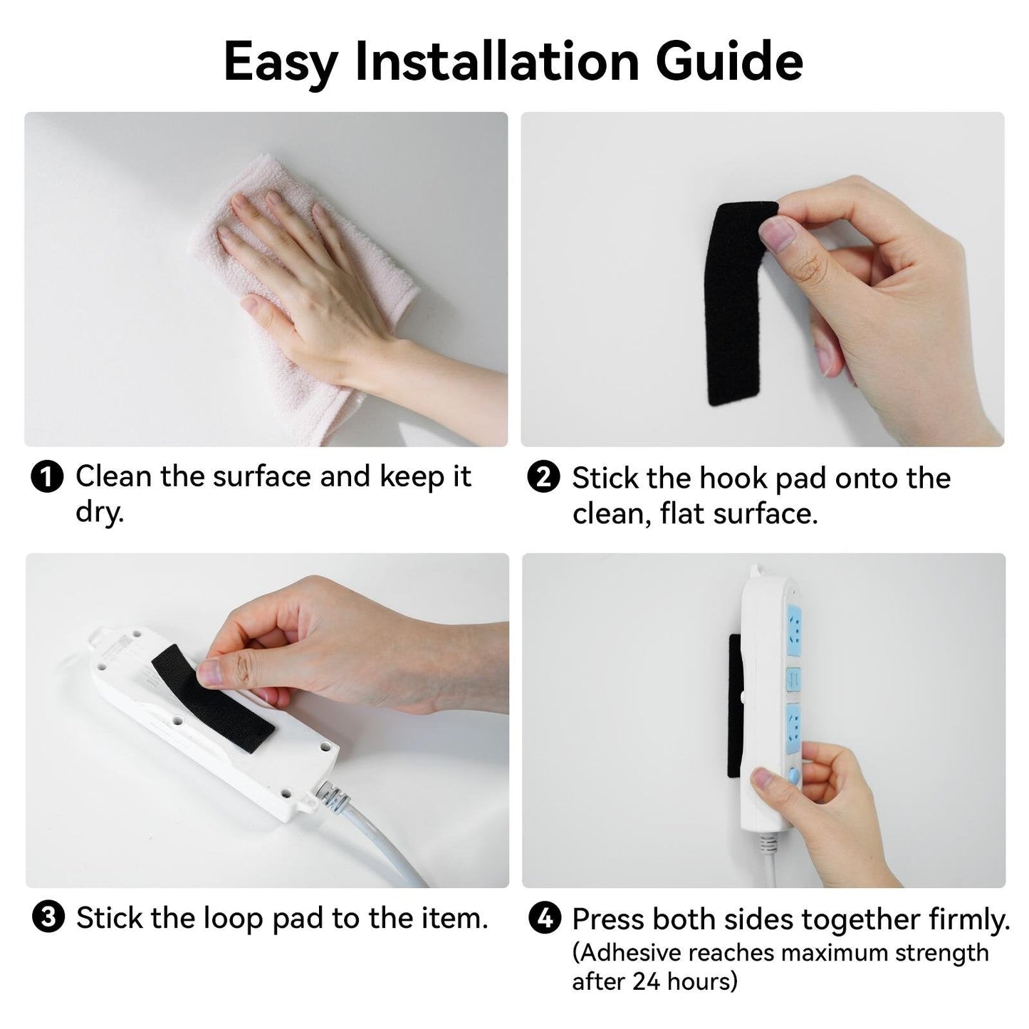 96 PCS Heavy Duty Hook and Loop Strips, Double Sided Reusable Adhesive Mounting Tape for Wall Hanging, Picture Frames, Cable Organizer, DIY Home Use