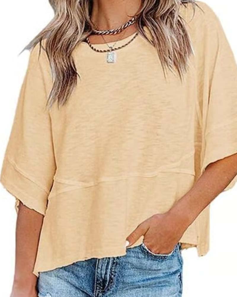 Panel Solid Color Flared Sleeve T-Shirt