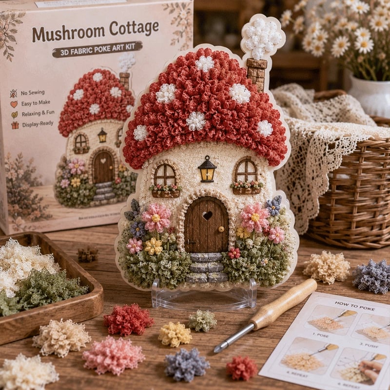 🍄 Whimsical Village 3D Fabric Poke Art Kit