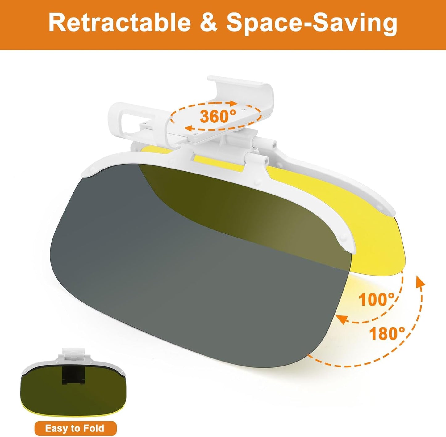 Linkstyle Car Sun Visor Extender: Polarized Anti Glare Day Night Clip On Visor, Retractable Visors fit for 4.5–7.3 Inch Wide Car SUV Truck