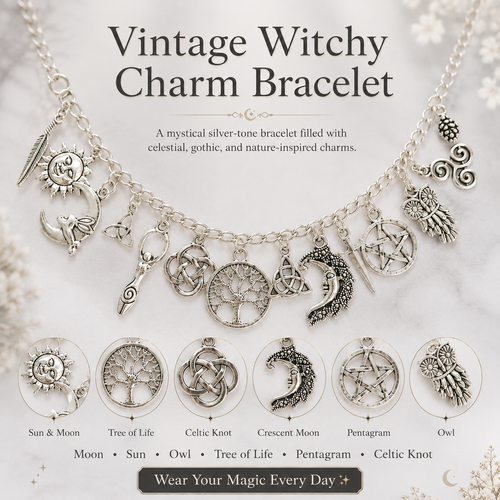 Vintage Witchy Charm Bracelet | Celestial Gothic Boho Jewelry for Women