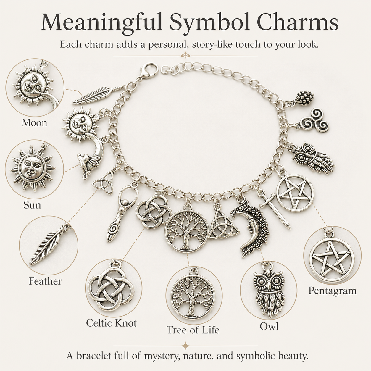 Vintage Witchy Charm Bracelet | Celestial Gothic Boho Jewelry for Women