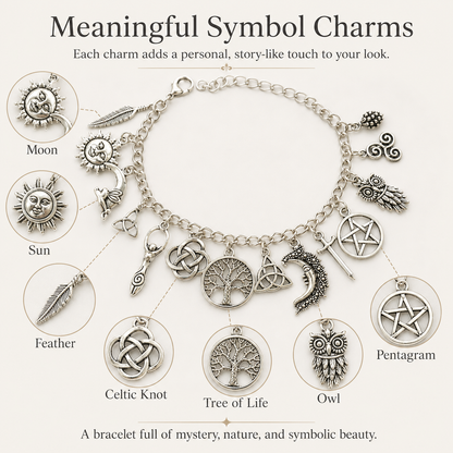 Vintage Witchy Charm Bracelet | Celestial Gothic Boho Jewelry for Women