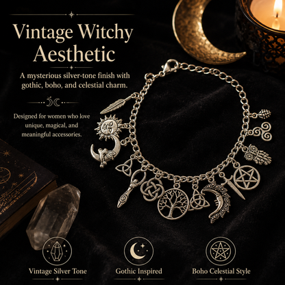 Vintage Witchy Charm Bracelet | Celestial Gothic Boho Jewelry for Women