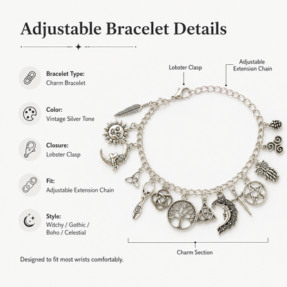 Vintage Witchy Charm Bracelet | Celestial Gothic Boho Jewelry for Women