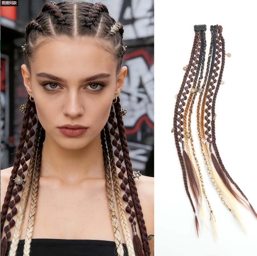 🔥🆕 2026 Boho Dreadlock Clip-In Hair Extensions 🌿 – 20" Braided Hair with Beads & Charms(✨2Pcs)
