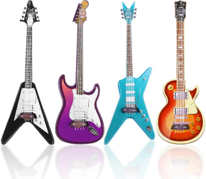 4Pcs Wooden Miniature Electric Guitar-Miniature Bass Guitar Model