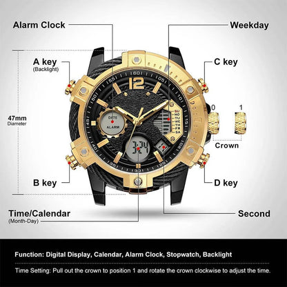 🔥Multifunctional Dual Display 3ATM Waterproof Men's Quartz Sports Watch