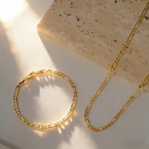 Elegant 2-Piece 18K Gold Jewelry Set – Bracelet & Necklace for Men & Women