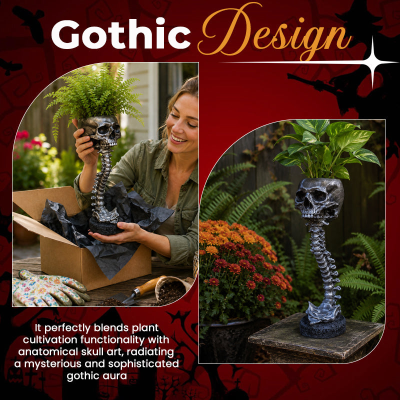 💀🖤Gothic Skull Planter And Skeleton Vase Spooky Home Decor