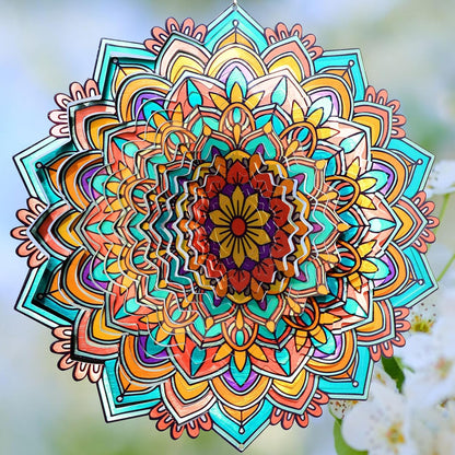 Dailyard Wind Spinner Mandala Jasmine, 12Inch Laser Cut Stainless Steel Wind Spinners, 3D Hanging Wind Sculptures for Yard and Garden Decoration Outdoor Decor Ornament, Mandala Gifts for Women Men