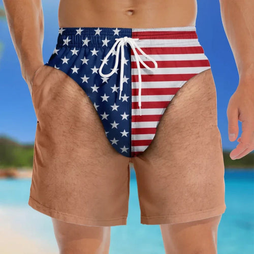 Custom Funny Patriotic Men Swim Trunks - Personalized Summer Vacation And Travel Gifts For Men - Freedom And Chill