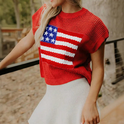 🔥Limited time sale🔥Women's Flag Graphic Hollow Out Short Sleeve Top