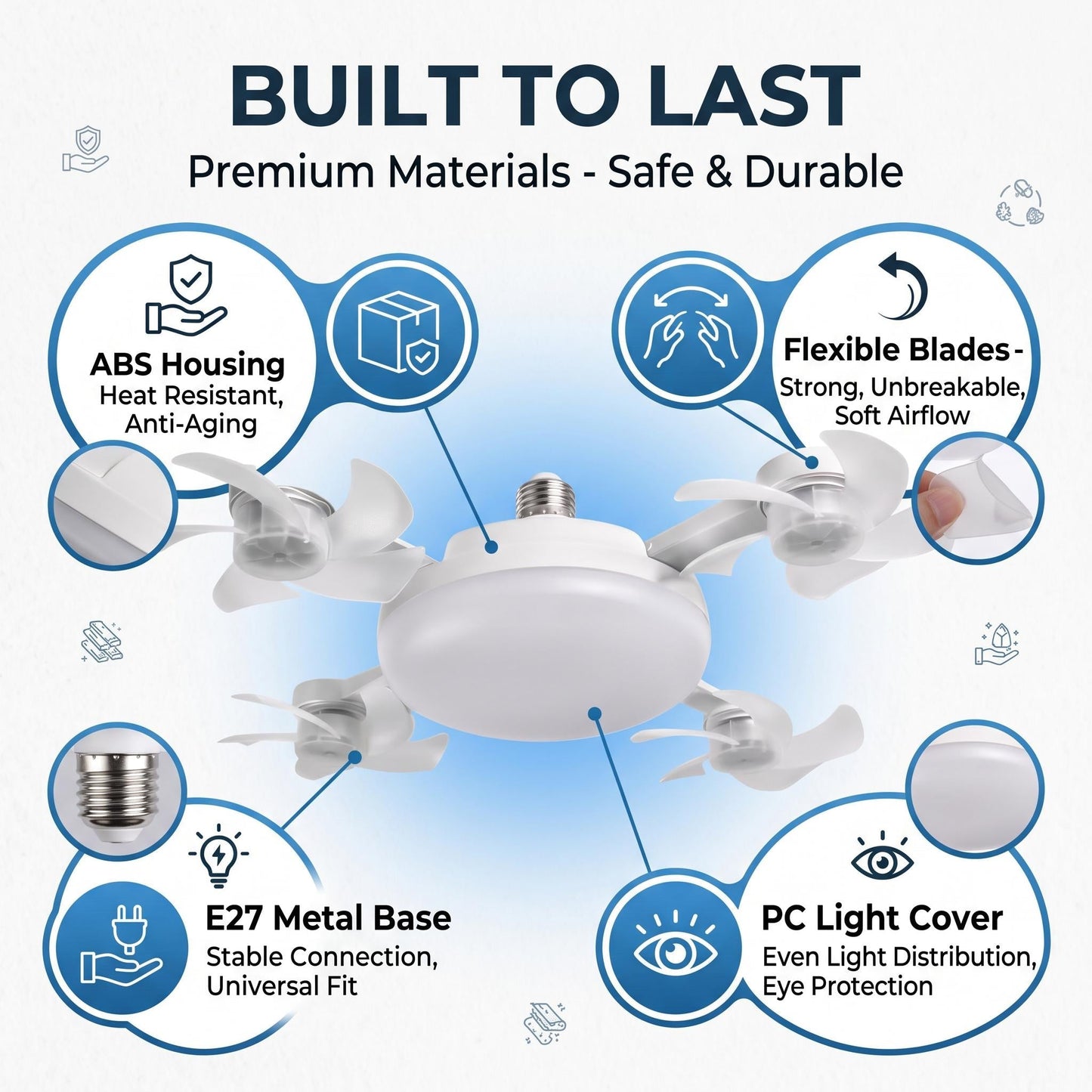 🌀E26/E27 Socket Ceiling Fan Light – 2-in-1 LED Light & Quiet Fan with Remote Control
