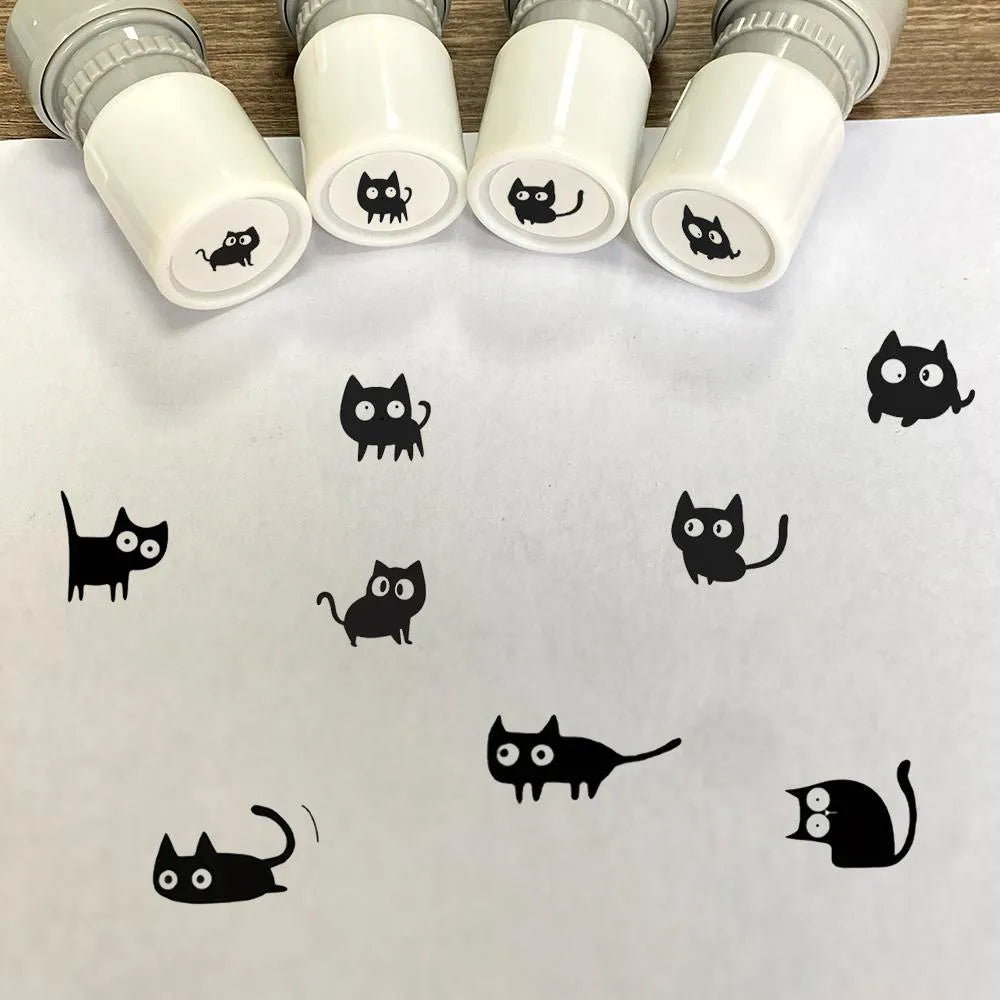 Cat Pattern Stamp, 5 Counts/set Round Self-inking Stamp