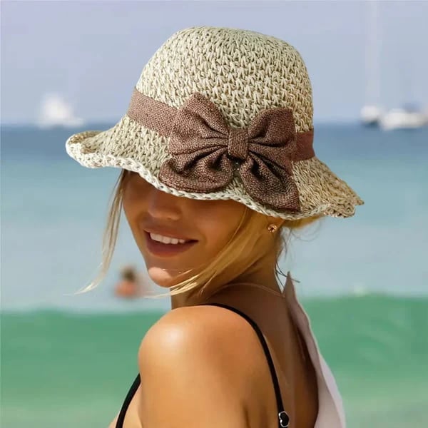 ✨Straw Hat with Retro Bow – Foldable & Breathable for Summer