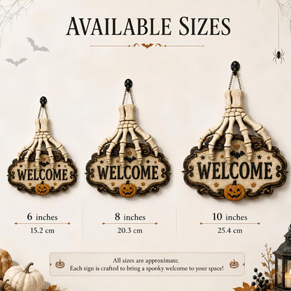 Halloween Skeleton Hand Welcome Hanging Sign
