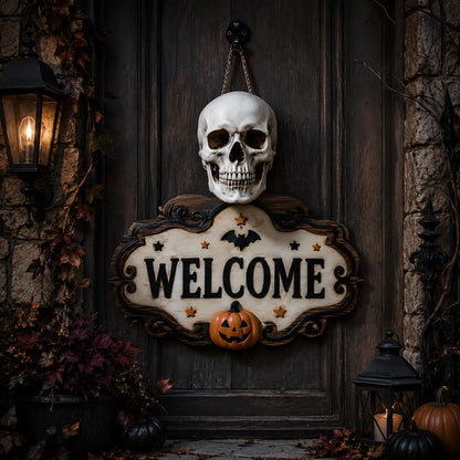 Halloween Skeleton Hand Welcome Hanging Sign