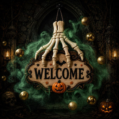 Halloween Skeleton Hand Welcome Hanging Sign