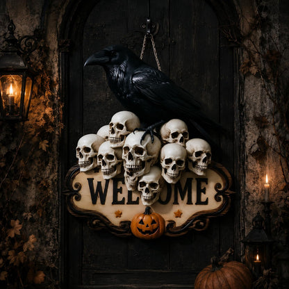 Halloween Skeleton Hand Welcome Hanging Sign