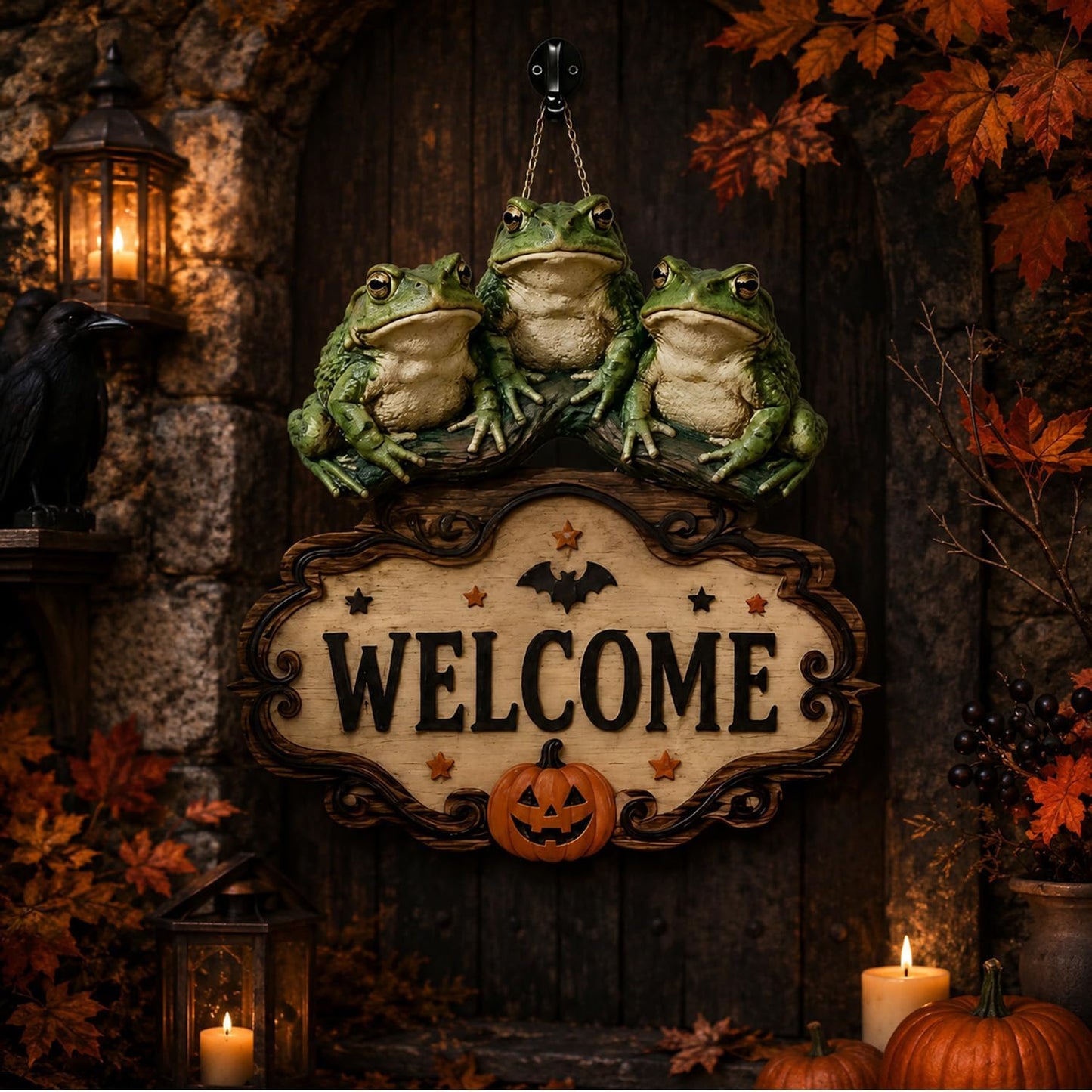 Halloween Skeleton Hand Welcome Hanging Sign